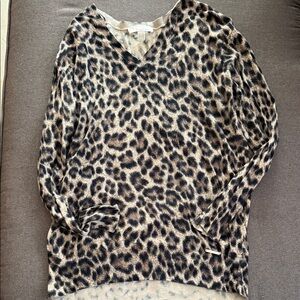 Michael Kors Brown Leopard V-Neck Sweater